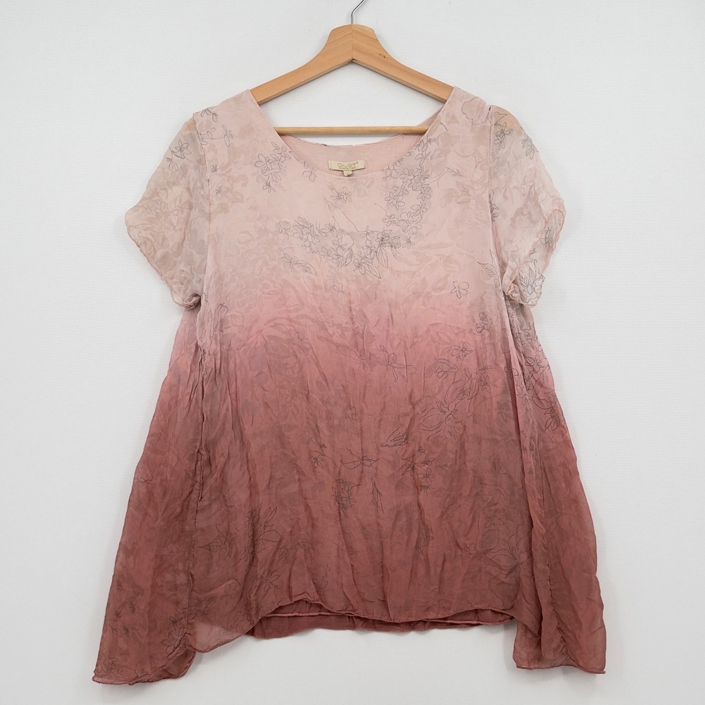 Giusy Floral Ombre Silk Top Womens Large Pink Italy Cottagecore Fairycore Flowy